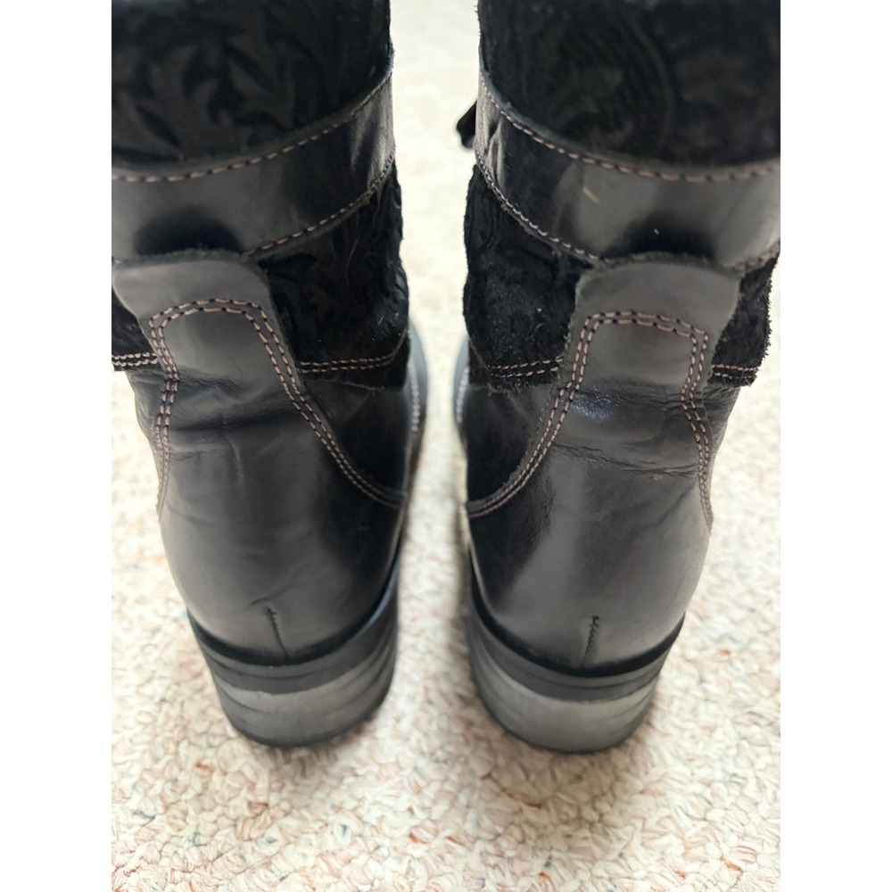 Dromedaris Women Black Leather Floral leather Lace Up Zip Combat Boots Size 39 - Picture 5 of 9